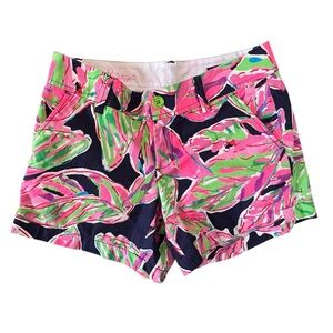 Lilly Pulitzer Callahan Shorts Cotton Navy Pink Tropical Print Size 4